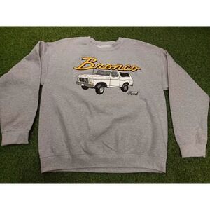 Ford Bronco Sweatshirt Mens Large Heather Gray Graphic Print Fleece Lined Cotton